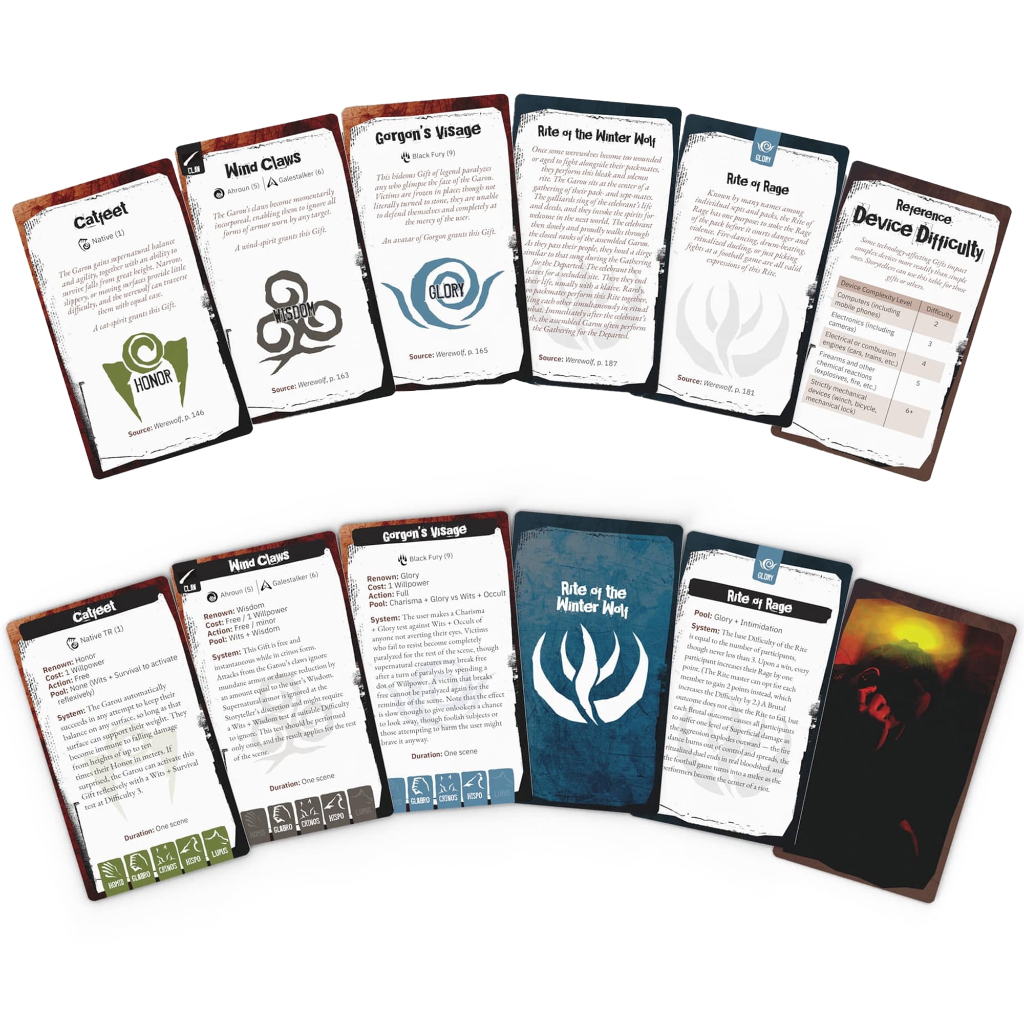 Renegade Games: Werewolf: The Apocalypse Gift & Rite Deck - Reference Card Expansion, All Of The Gifts & Rites From The Core Rules, RPG Accessory