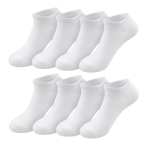 Men’s Cushioned Low Cut Cotton Socks – Seamless Toe, Padded Sole & Toe, Breathable Daily Comfort - 8 pairs, White, Shoe Size 10-12