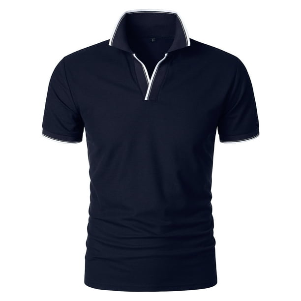 Hood Crew Men's Casual Polo Shirts Short Sleeve Slim Fit Golf Shirts for Men Navy 2XL