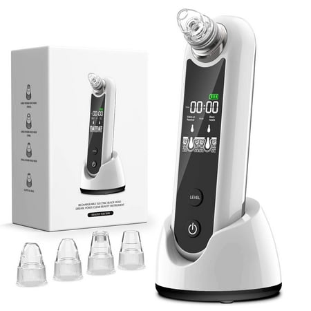 Blackhead Remover Pore Vacuum - 2021 Upgraded Strong Suction Rechargeable Lightweight Cleanser Acne Comedone Zit Pimple Extractor Sucker Tool with LCD Screen and Stand for Women Men, White