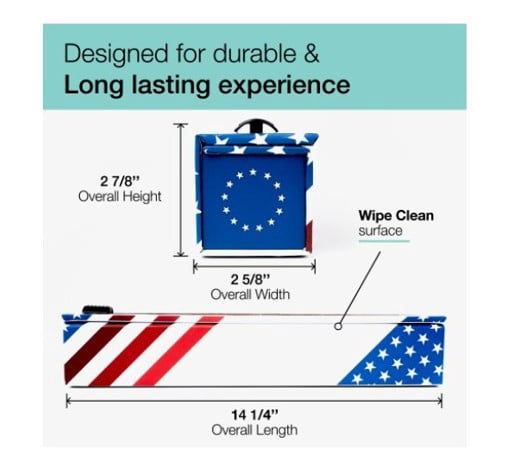 ChicWrap Red, White & Blue Foil Dispenser - Refillable Foil System with Slide Cutter, Non-Slip Bottom and 12" x 30' Refill Roll of Heavy Duty Professional Grade Aluminum Foil