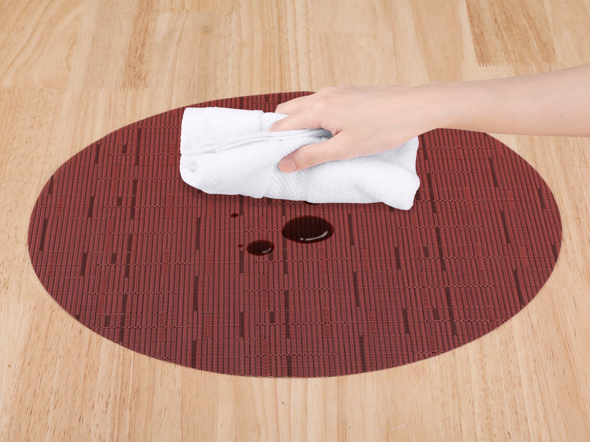 Unique Bargains Set of 6 Oval Placemats for Dining Table Decor Table Placemats Burgundy