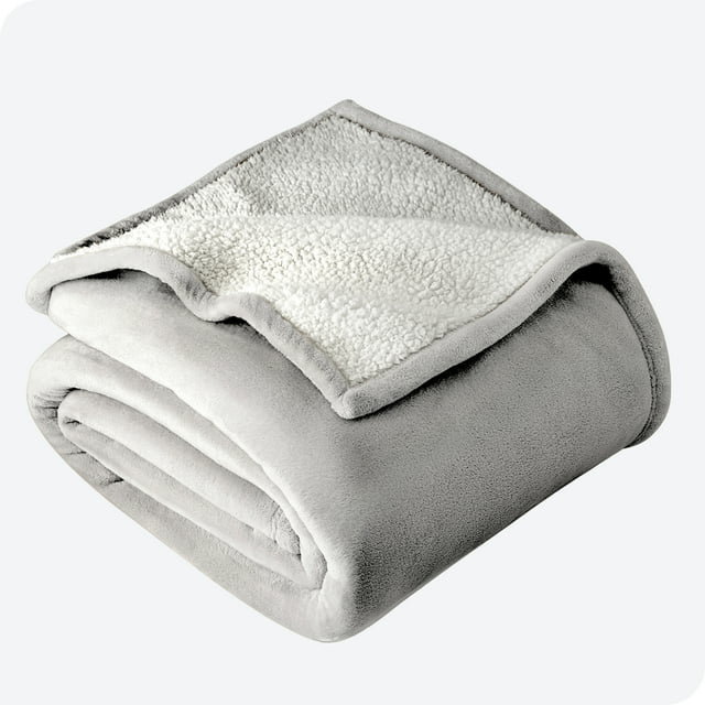 Bare Home Plush Sherpa Bed Blanket - Fluffy & Soft - Reversible - Lightweight - Twin/Twin XL, Light Gray