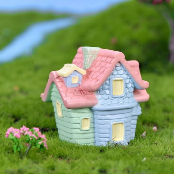 Giyblacko Desktop OrnamentMiniature Fairy Garden Stone House Mini Resin House Fairy Cottage House Micro Garden Decoration For Plant Flower Pots