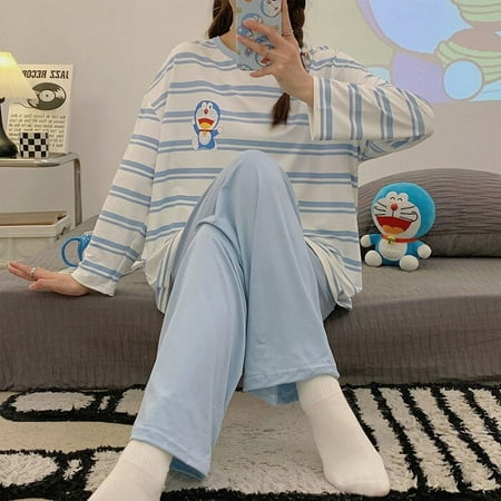 

Cartoon Kawaii Autumn Winter Sanrio Kuromi My Melody Cinnamonroll Pajama Set Cute Beauty Striped Round Neck Wearable Clothing