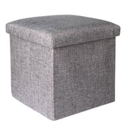12 Inch Linen Storage Ottoman Cube,Square Ottoman Foot Rest Stool with Memory Foam Seat, Foldable Storage Boxes Chest, Grey