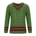 thumbnail image 3 of ZCFZJW Men's Casual V Neck Contrast Stripes Cable Knit Pullover Sweater Tops Trendy Fall Winter Long Sleeve Graphic Jumper Tops Green L, 3 of 5