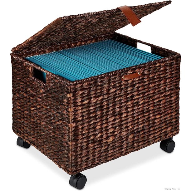 Water Hyacinth Rolling Filing Woven Mobile Storage Basket