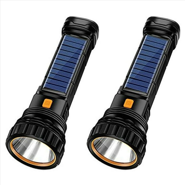 2X Linterna LED Multifunción Solar/Recargable, Resistente Al Agua, con Luz Estroboscópica de Emergencia, Cable de Carga USB, Carga Rápida