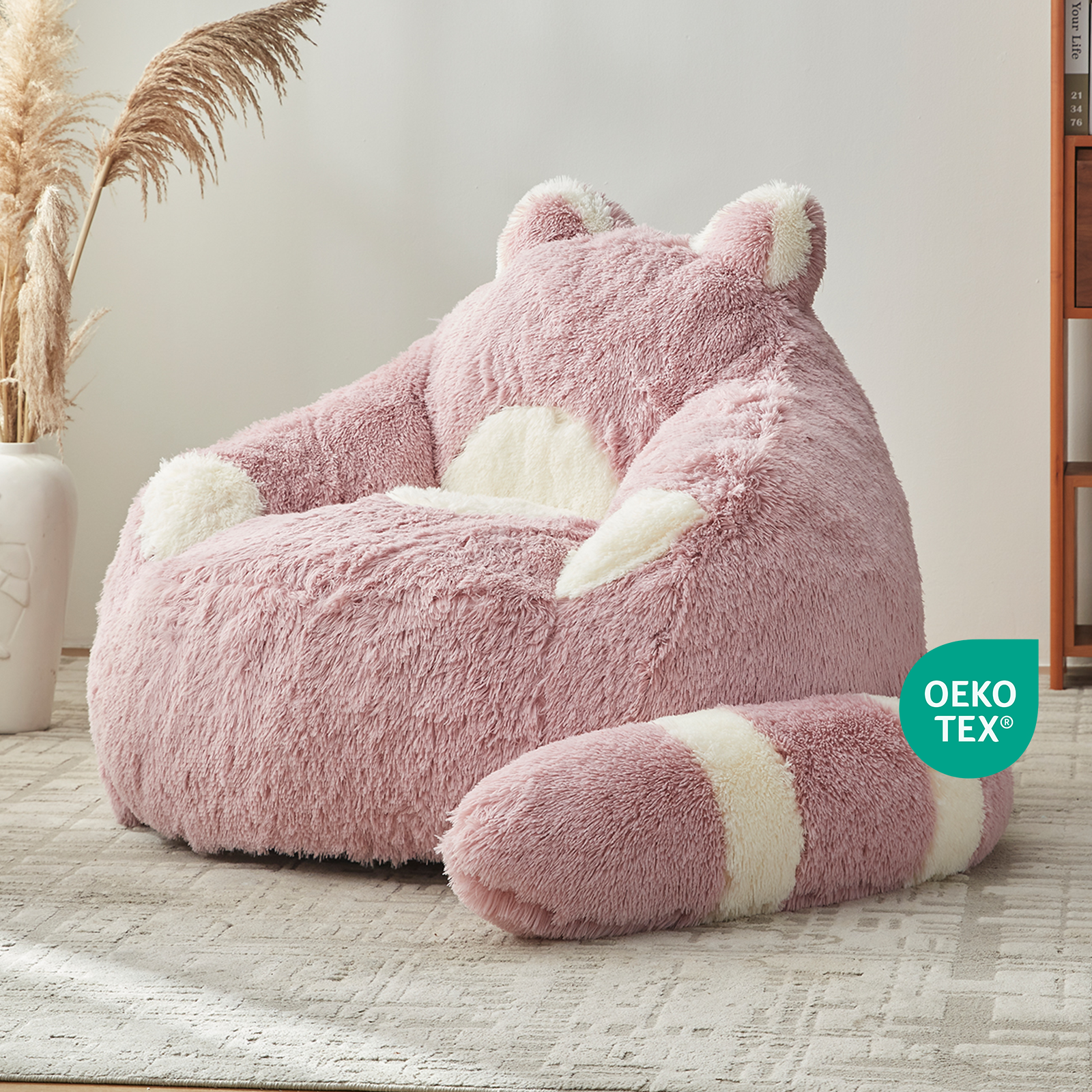 Ebenchico 3.7ft Raccoon Shaped Bean Bag Chair for Adults Teens Kids, Large Beanbag Chairs for Reading Gaming Relaxing(Pink)