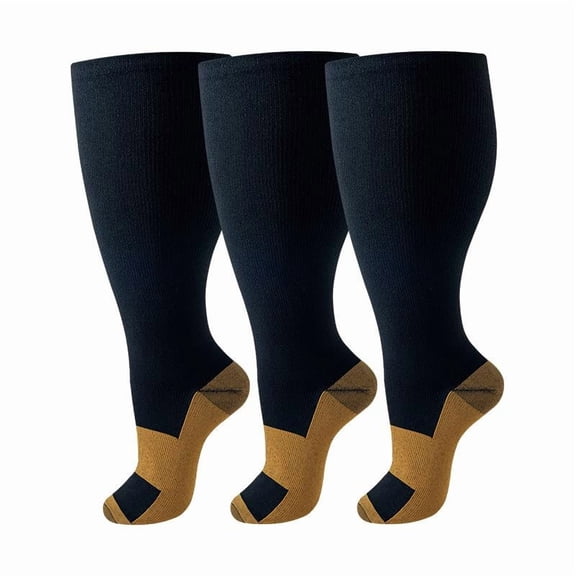 Zhuge 3 Pairs 3XL Oversized Color Blocked Athletic Socks, Black Knee High Calf Length Large Socks for Daily & Sports Use, Premium Comfort
