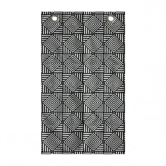 Geometric Hanging Pocket Organizer, Simplistic Modern Art Image with Monochrome Striped Symmetric Squares, Printed Polyester Storage Bag with Pockets, 21" x 31", Charcoal Grey White