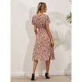 thumbnail image 5 of Robe Bohème pour Femmes Manches Courtes Col en V Petite Imprimé Floral Robes Taille Fermée Mode Féminine Élégante Décontractée Robe pour Dames, 5 of 5