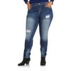 Almost Famous Women's Plus-Size Embellished Back Yoke and Flap Skinny Jean