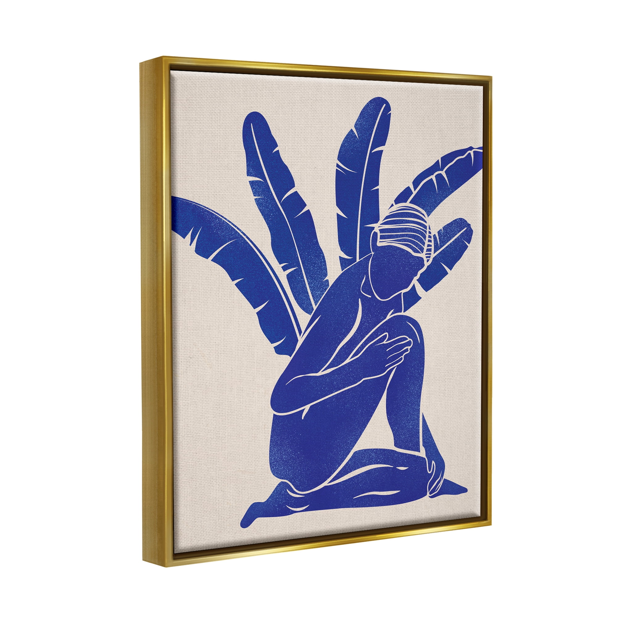 Stupell Modern Blue Woman Palm Plant Botanical & Floral Painting Gold Floater Framed Art Print Wall Art