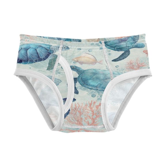 Cotton Triangle Briefs 2T-8Y, Comfortable Breathable Safety Standard Toddler & Little Kids Underwear Deep Green Sea Turtles