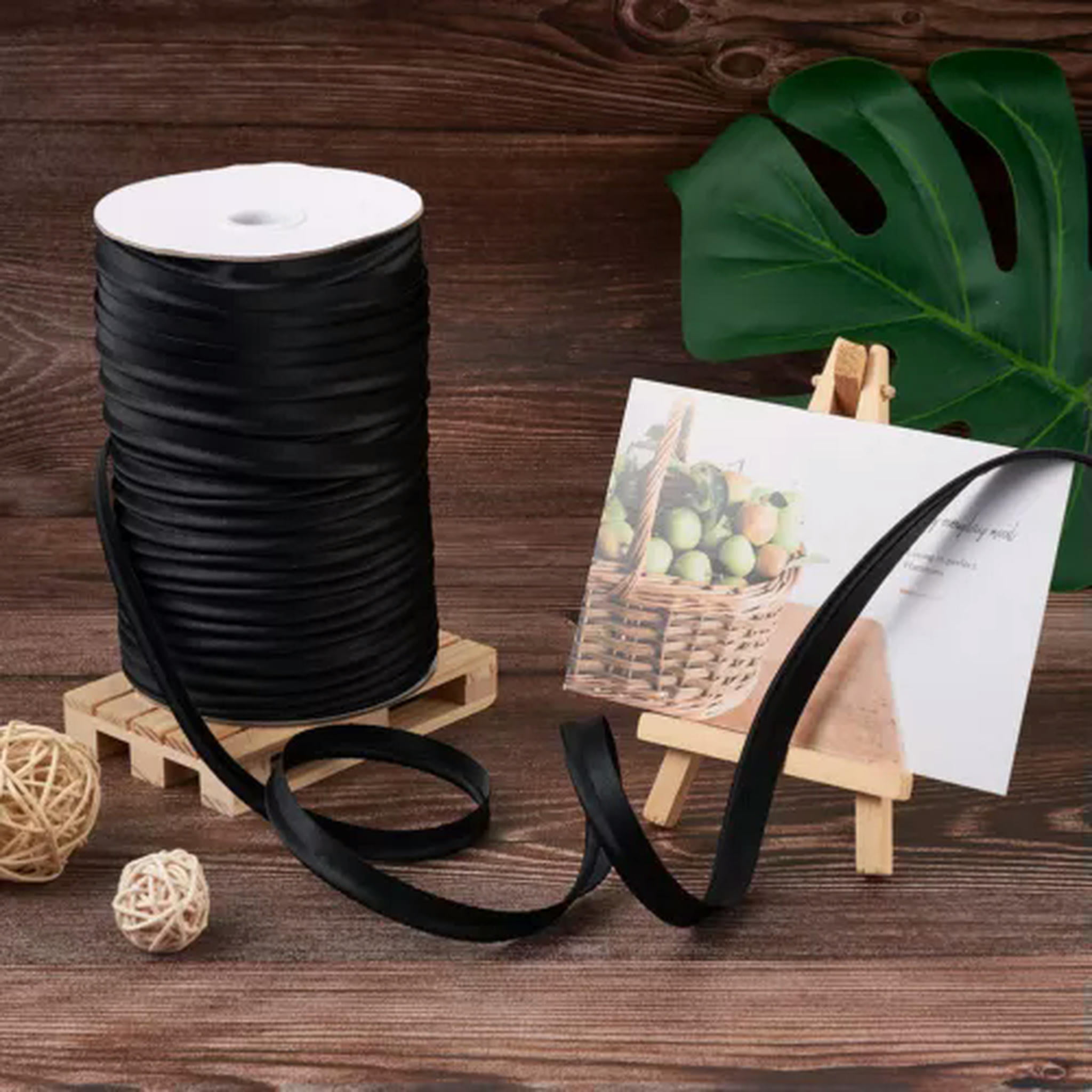 U8MO 109 Yards/roll 3/8 " Polyester Fiber Ribbons Trim Welting Cord for Clothing Sew-Black