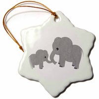 3dRose Mom and Baby Elephant, Snowflake Ornament, Porcelain, 3-inch