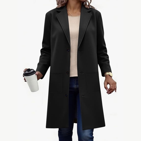 EOYWHK Long Jackets for Women Wool Trench Coats Single Breasted Windbreaker Notched Lapel Formal Casual Blazer Classic Outerwear