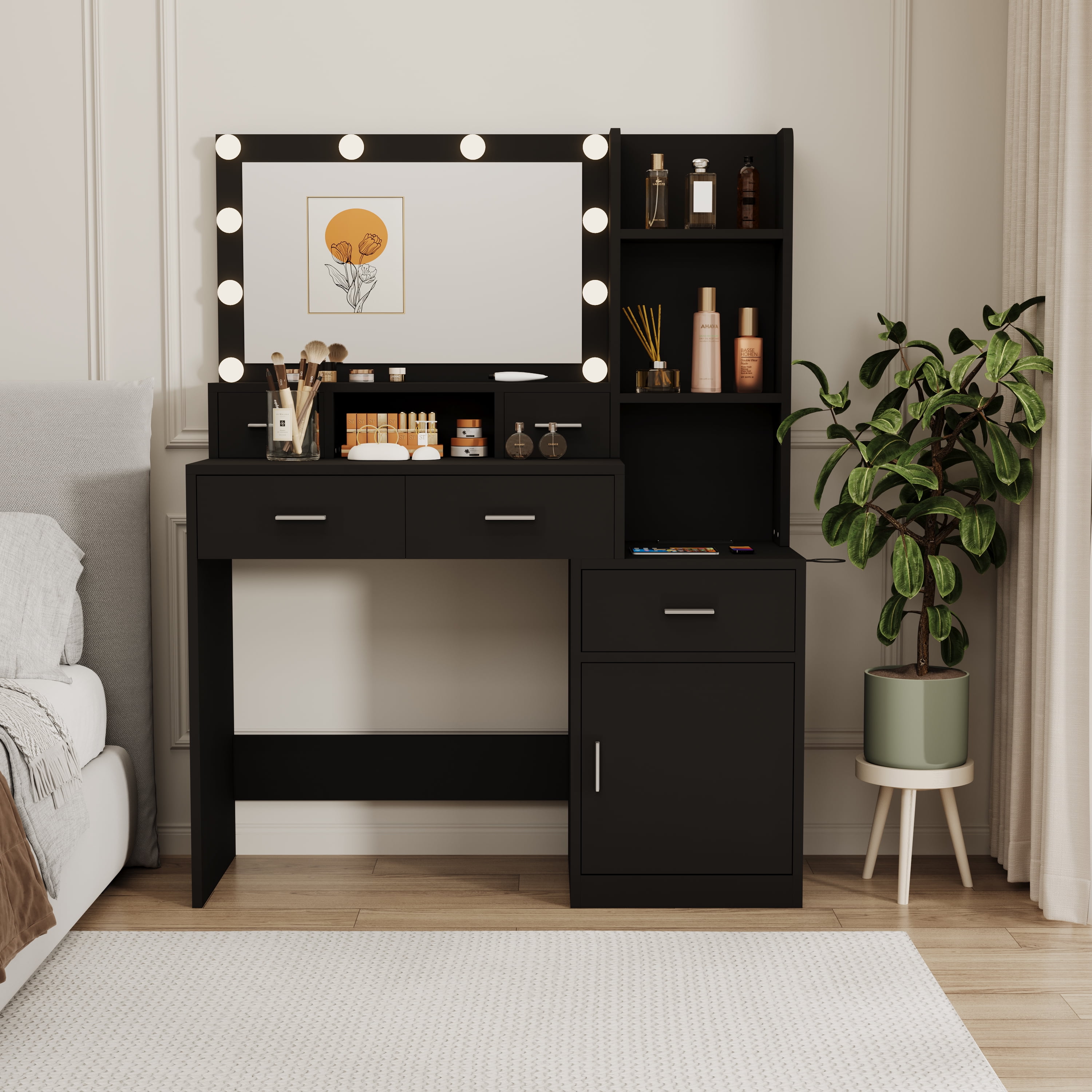 Dressing Table with Mirror Storage Cabinet with Drawers, Vanity Desk for Bedroom