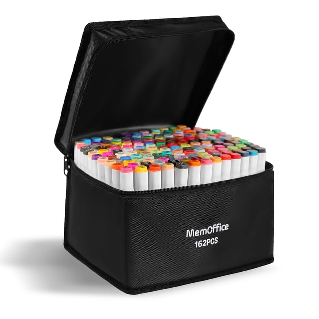 Set de marcadores MemOffice de 162 colores con doble punta y tinta alcohólica