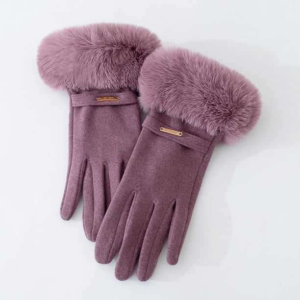 Guantes de piel de conejo para mujer, cálidos, antideslizantes y resistentes al viento, acolchados para montar a caballo y al aire libre, para invierno