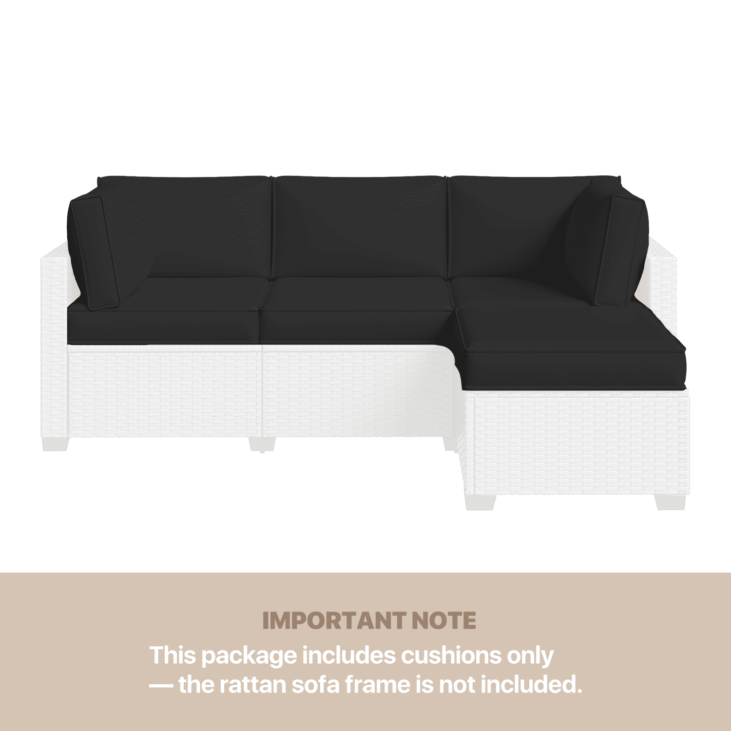 BaPiPro 4-Person Black Outdoor Sectional Sofa Cushions, Waterproof Polyester Patio Cushions with High-Density Sponge & Side Pillows, No Assembly for Backyard, Balcony, Deck & Poolside