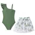 thumbnail image 4 of Girls Tankini Swimsuit One Piece Swimwear Top with Tropical Print Cover Up Skirt Girls Bathing Suit Swimwear (Army Green,11-12 Years), 4 of 4