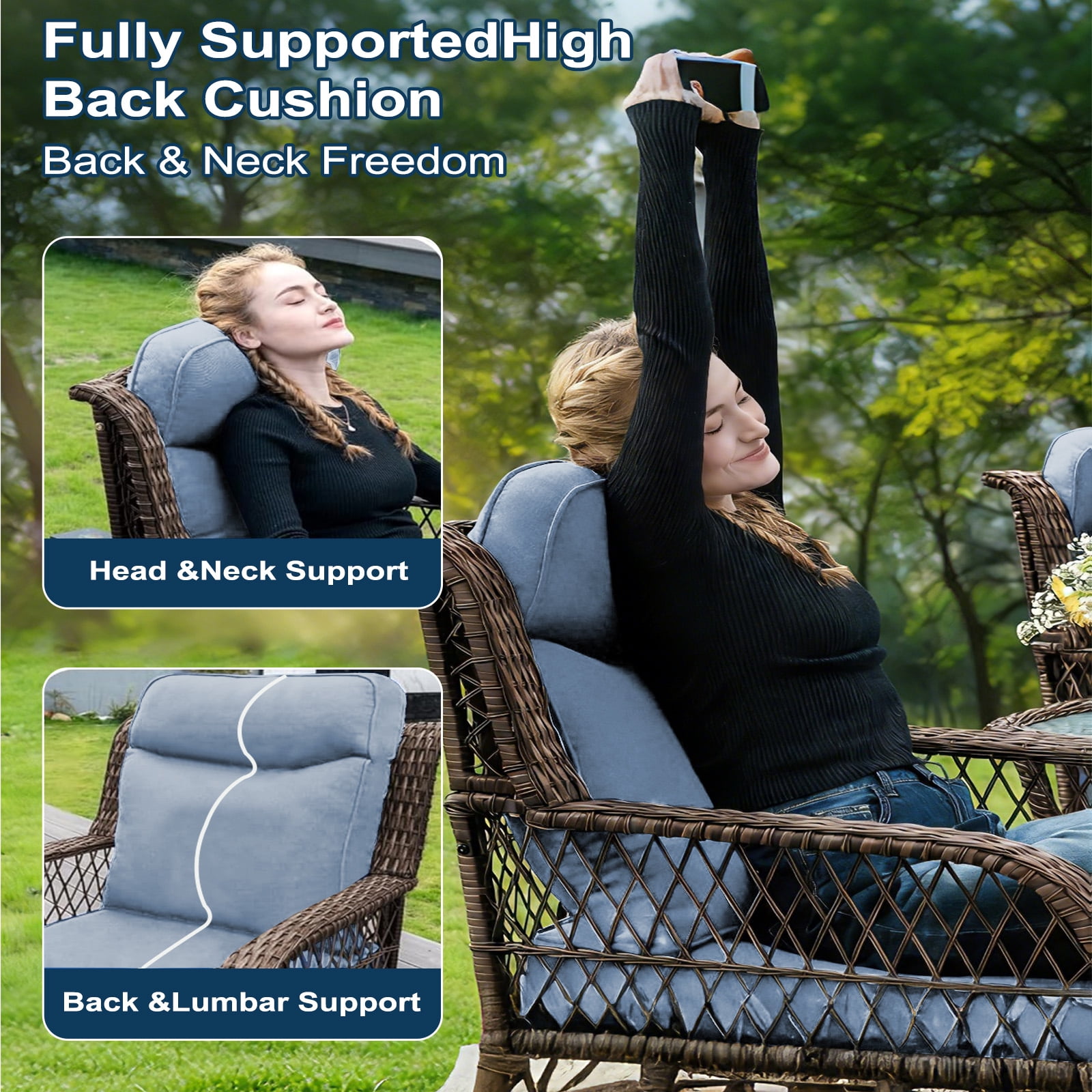 Outdoor Deep Seat Cushion 24 X 24 X 6 in, Patio Rattan Rocker Cushion, Waterproof & Fade Resistant Patio Furniture Cushions for Wicker Chair, Sofa, Couch