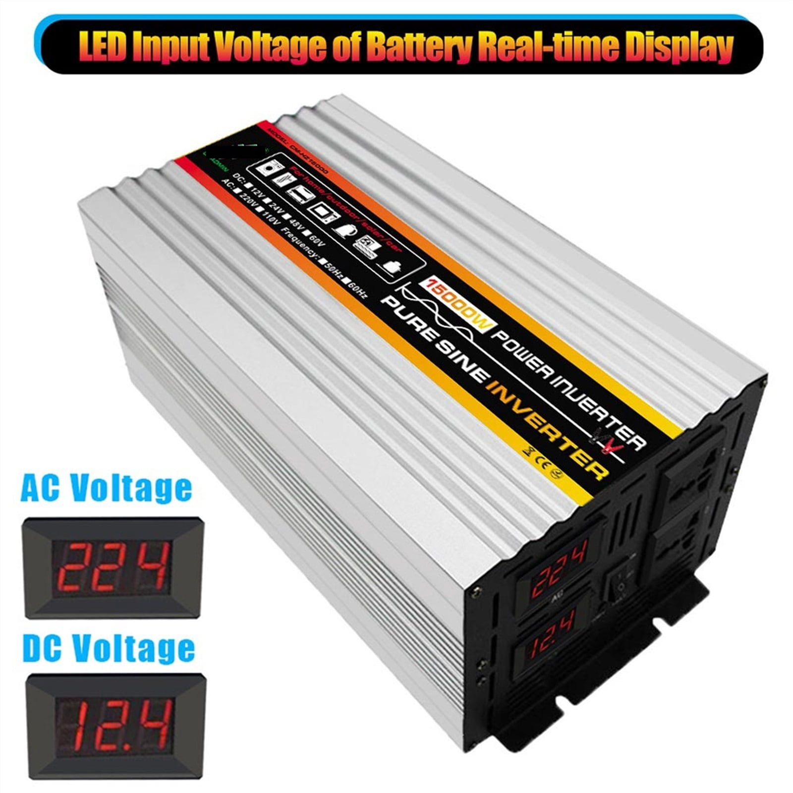 Pure Sine Wave Solar Inverter 10000W-20000W Pure Sine Wave Power Inverter Car Solar Inverter Voltage Transformer DC 12V To AC 220/110 Socket Converter Invertor ,Portable Design