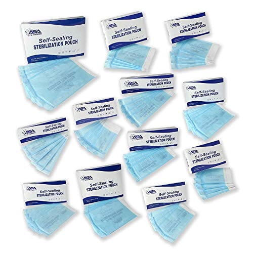 ASA TECHMED Sterilization Pouches Variety Pack – Self‑Sealing Autoclave Sterilizer Bags, Assorted Sizes, Blue Paper Film, 200 Count 12 Packs