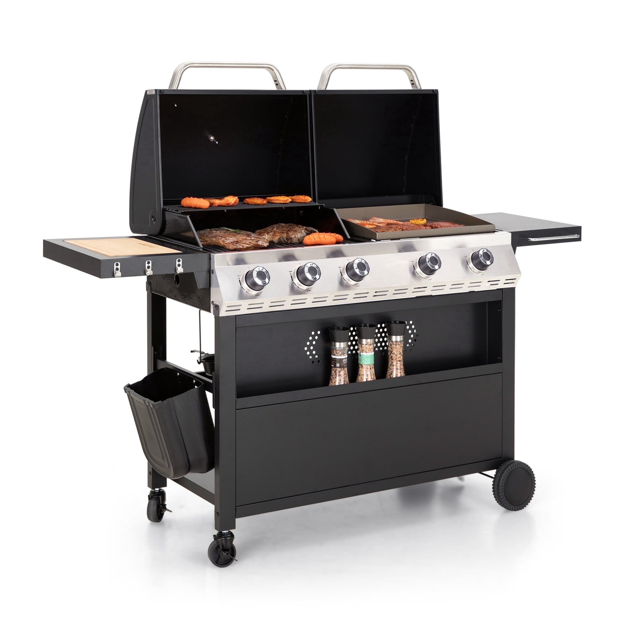 MF Studio 5-Burner Outdoor Propane Gas Grill and Griddle Combo BBQ Grill with Lid 54,000 BUT