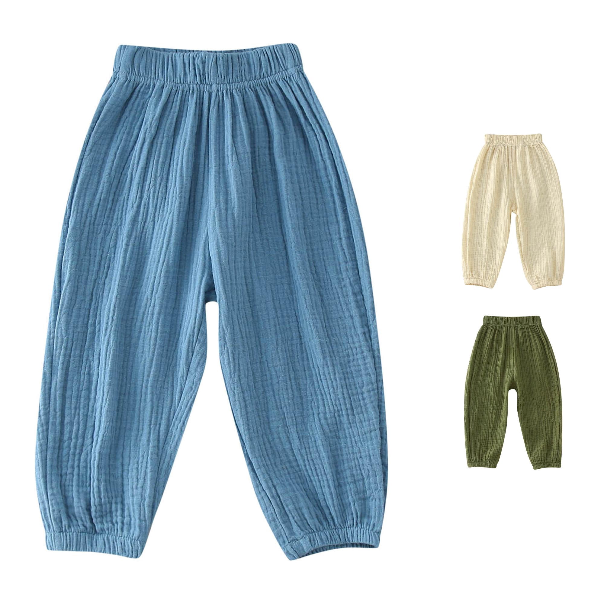 CUZIBR Toddler Kids Baby Pants Summer Loose Fit Wide Leg Bloomers Solid Color Fashion Jogger Pants Elastic High Waist Ankle Length Casual Harem Trousers Breathable Bottoms Blue 120