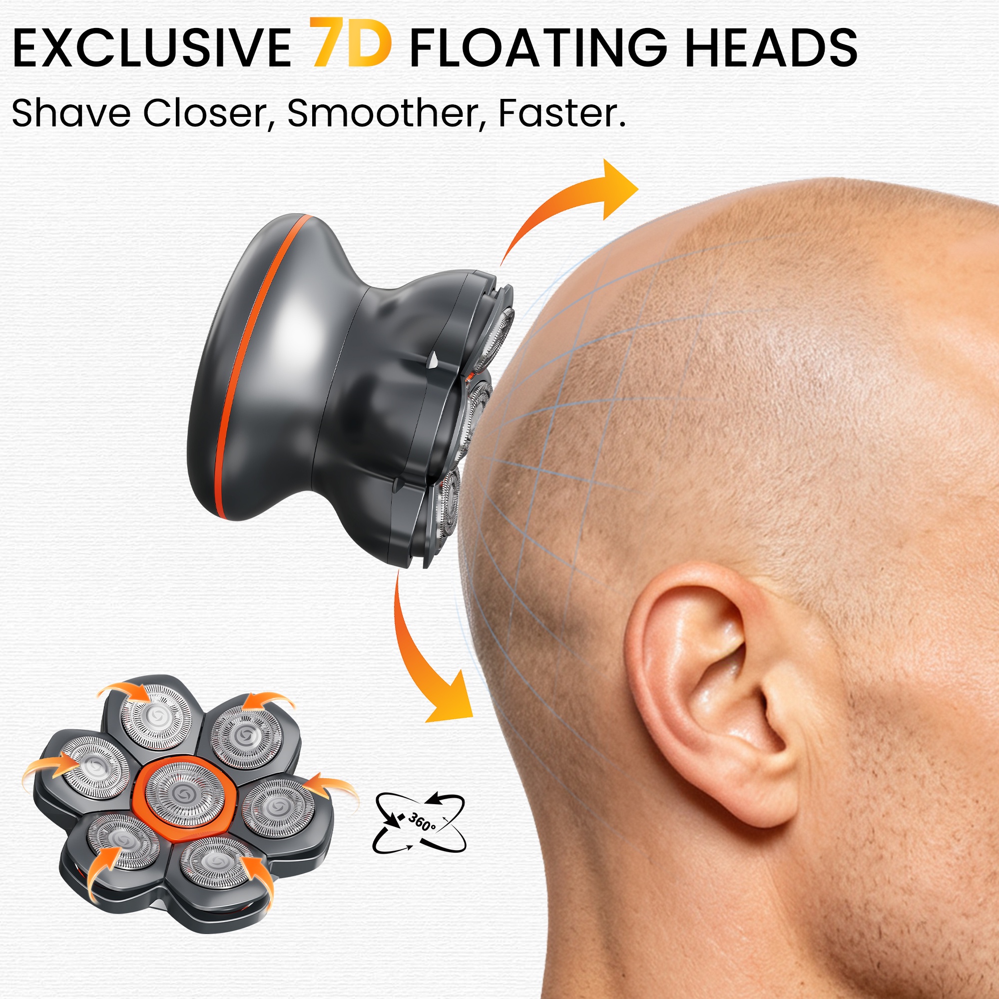 MAXGROOM 7D Floating Head Electric Shaver for Bald Men, Gray photo 3