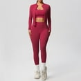 thumbnail image 2 of LIIPEE Women Outfits 3 Piece Solid Color Long Sleeve Jacket Sport Bar Tight Pants Yoga Running Fitness Set Woman Casual Climbing Hiking Camping Cycling Outfits,Red,L, 2 of 4