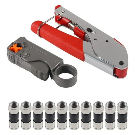 

Coaxial Cable Crimper Coaxial Compression Tool Kit Wire Stripper with 10 F RG6 RG59