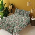 thumbnail image 2 of Ambesonne Jungle Leaves Fitted & Flat Sheet with Sham 3 Pcs Set, Tropical Forest Leaf, Twin XL, Pastel Pink Mint Green, 2 of 5