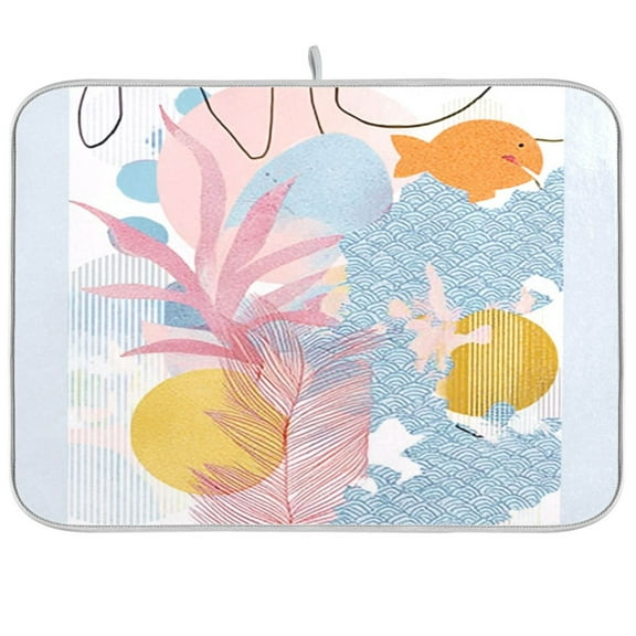 IAUYY 18 x 24 Inch Dish Drying Mat Dish Drying Mat Microfiber Kitchen Mats Large Counter Absorbent Dish Pad Drainer Rack Little Fish Swimming