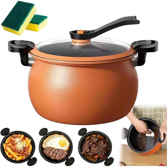 Multifunctional Large Capacity Non-stick Pressure Cooker, 8QT Micro Pressure Cooker Pot with Anti-Scalding Handle & Visible Glass Cover, Fast Cooking Pot for Family Meals, Soups, Stews (C)