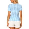 thumbnail image 3 of MODA NOVA Juniors Summer Gingham Crew Neck Puff Short Sleeve Blouse, 3 of 5