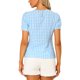 thumbnail image 3 of INSPIRAR CHIC Blusas de Cuello Redondo de Manga Corta con Estampado de Gingham Vintage para Mujeres 3XL Azul Claro, 3 of 6
