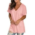 thumbnail image 4 of Scyoekwg Womens Tops Dressy Casual V-Neck Basic Tops Short Sleeve T Shirts Trendy Solid Color Summer Loose Blouses Ladies Tops (Pink,XXL), 4 of 7