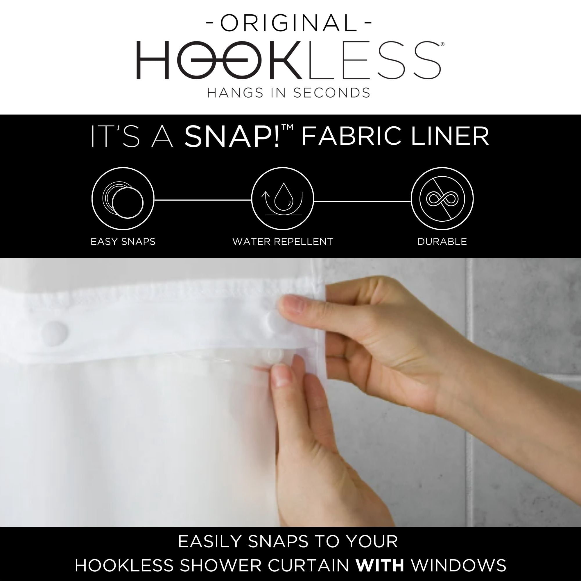 Hookless Waffle Shower Curtain with Fabric Liner, 71 x 74 in, White