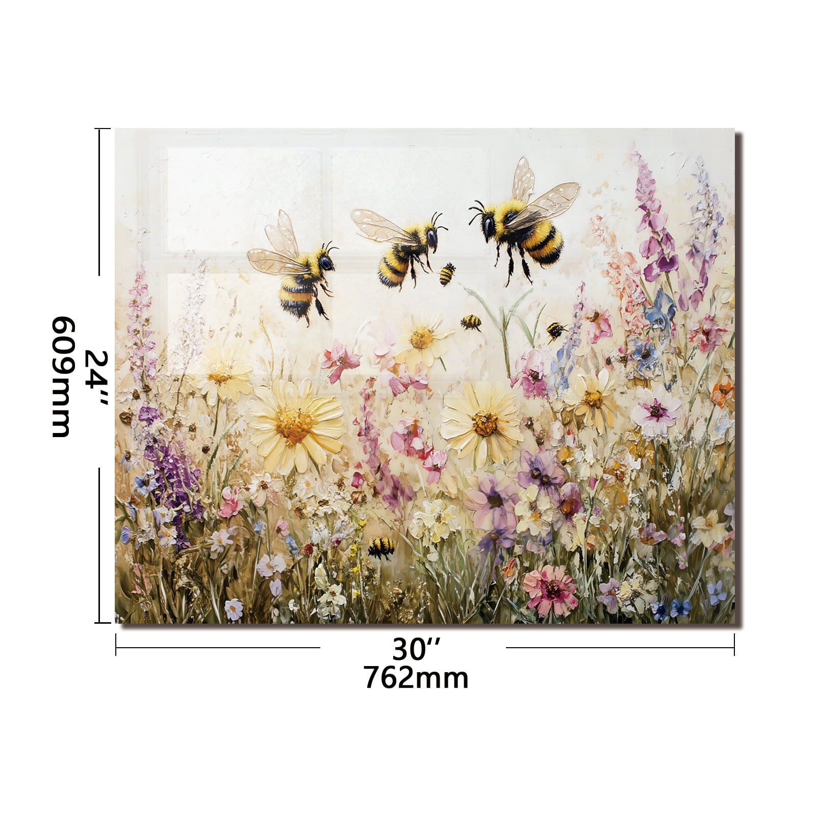 Bees and Flowers Tempered Glass Backsplash For Kitchen Behind Stove,Stove Back Top Cover,Easy to Clean Glass Splashback, Sink Cover Splash Guard,Home Kitchen Wall Decor