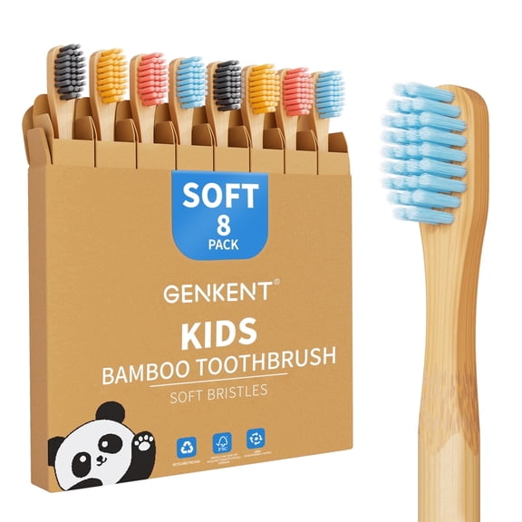 GENKENT Kids Bamboo Toothbrushes, 8 Pack BPA-Free Soft Bristles Toothbrushes for Toddlers and Children with Individually Packaged, Plastic-Free, Compostable Wooden Toothbrushes