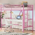 thumbnail image 4 of VECELO Metal Twin Size Loft Bed Frame with Stairs & Full-Length Guardrail, Loft Bed for Bedroom, Space-Saving Design, No Box Spring Needed, Pink, 4 of 11