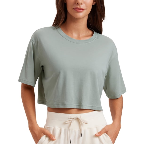 Remera CRZ YOGA Crop Top de Algodón Pima Gris Jade XL