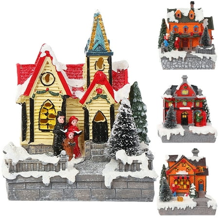 Cheers.US Lighting up DIY Christmas Doll Figurine Christmas Village - LED Lighted Christmas Village Houses with Figurines, Christmas Village Collection Indoor Room Decor - Collectible Buildings