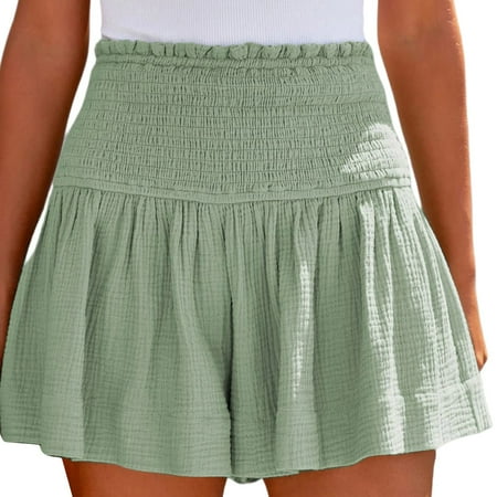 

Biker Shorts Women Solid Elastic Waist Loose Pajama Sport Shorts With Pockets Green S