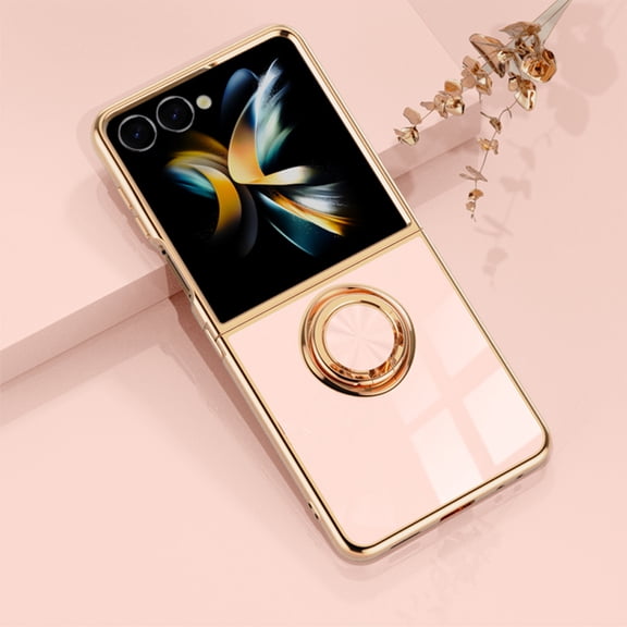 for Samsung Galaxy Z Flip8 Phone Case with Ring Holder, Kickstand Magnetic Plating Frame TPU Shockproof Anti-Scratch Girls Women Men Case Cover for Samsung Galaxy Z Flip8, Pink